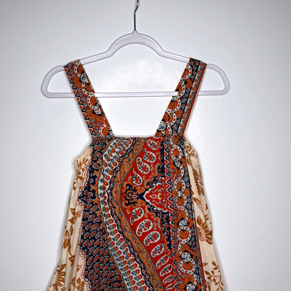 Vtg Miss Elaine Floral Maxi Dress Psychedelic Orange Brown 70s Bohemian Mod L - Picture 3 of 6